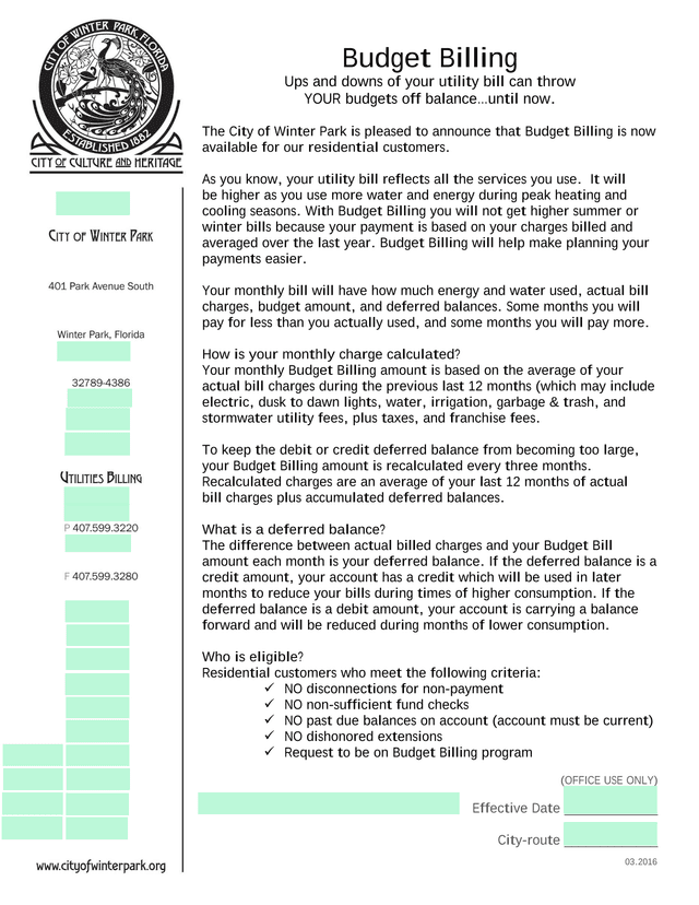 Budget Billing Form screenshot