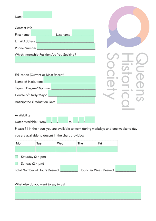 Internship Application Form screenshot
