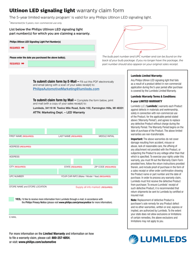 Lumileds Limited Warranty screenshot
