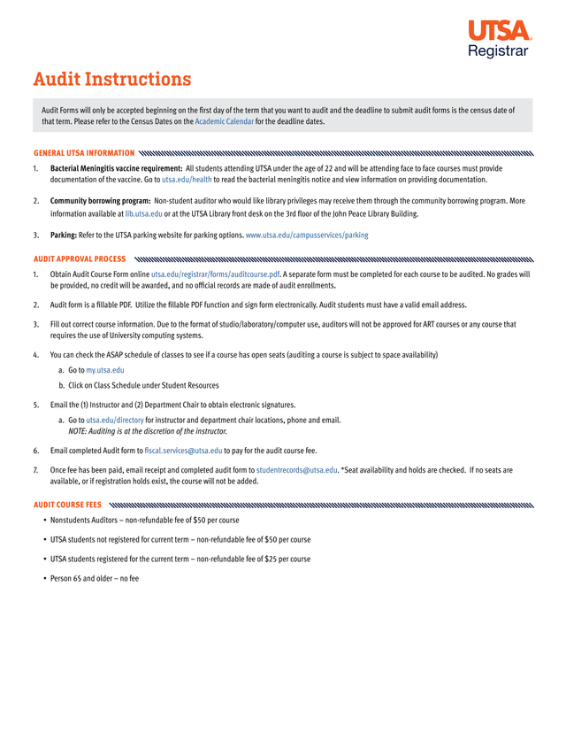 Audit Course Form screenshot