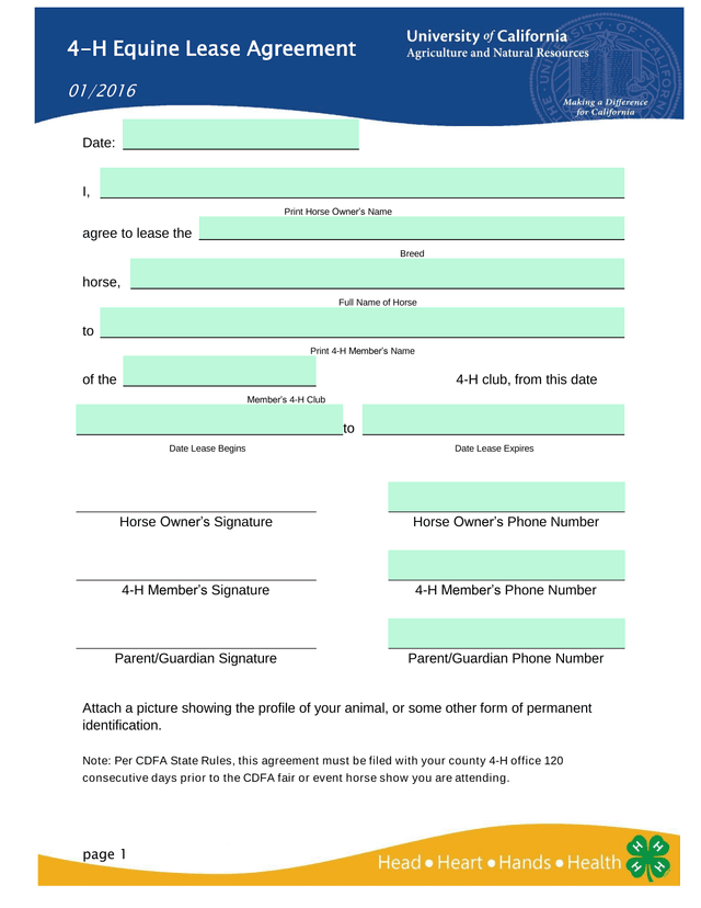 4 H Equine Lease Agreement screenshot