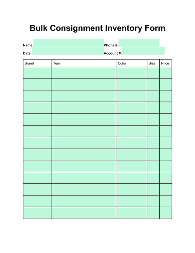 Bulk Consignment Inventory Form screenshot