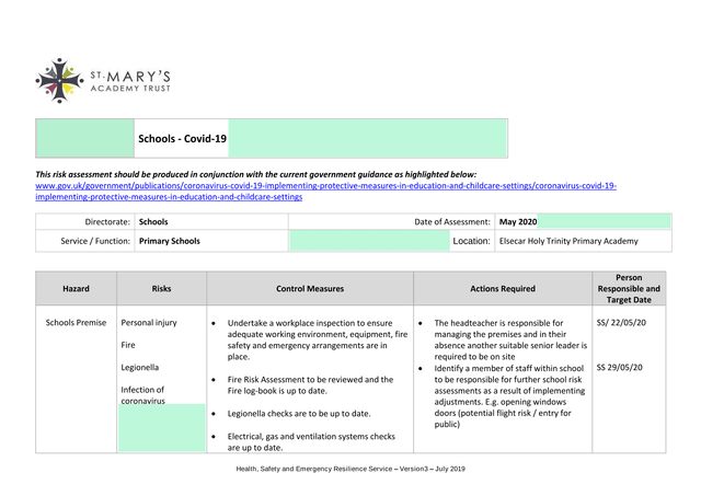 Schools   Covid 19 Risk Assessment screenshot