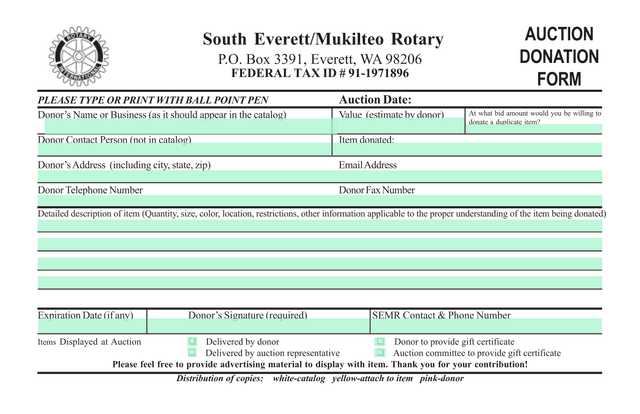Auction Donation Form screenshot