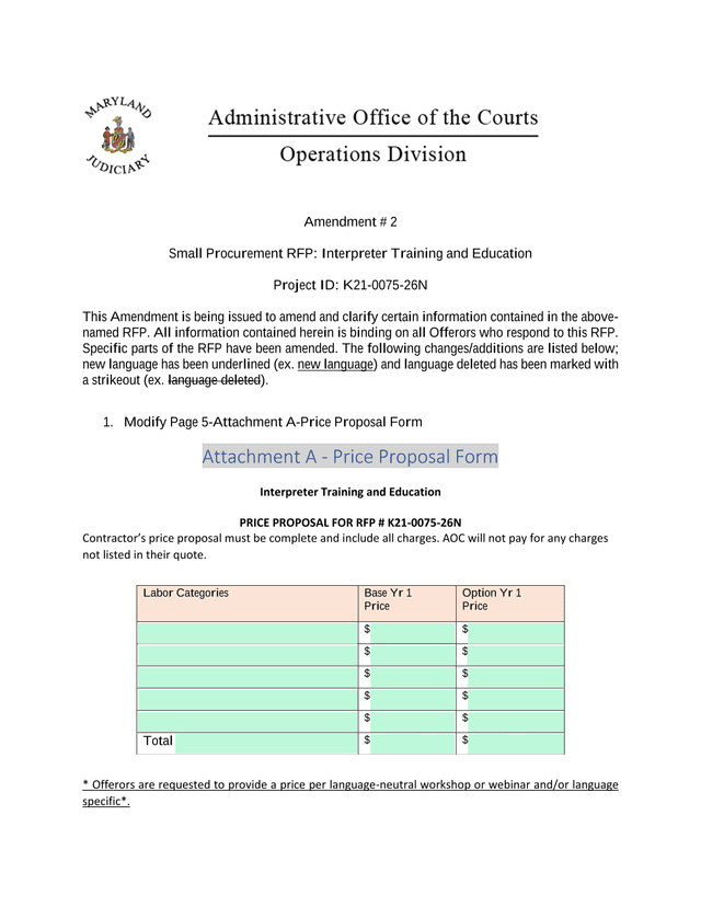 Amendment  2   Small Procurement RFP Interpreter Training And Education screenshot