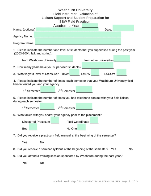 Field Instructor Evaluation Of Liaison Support And Student Preparation For BSW Field Practicum screenshot