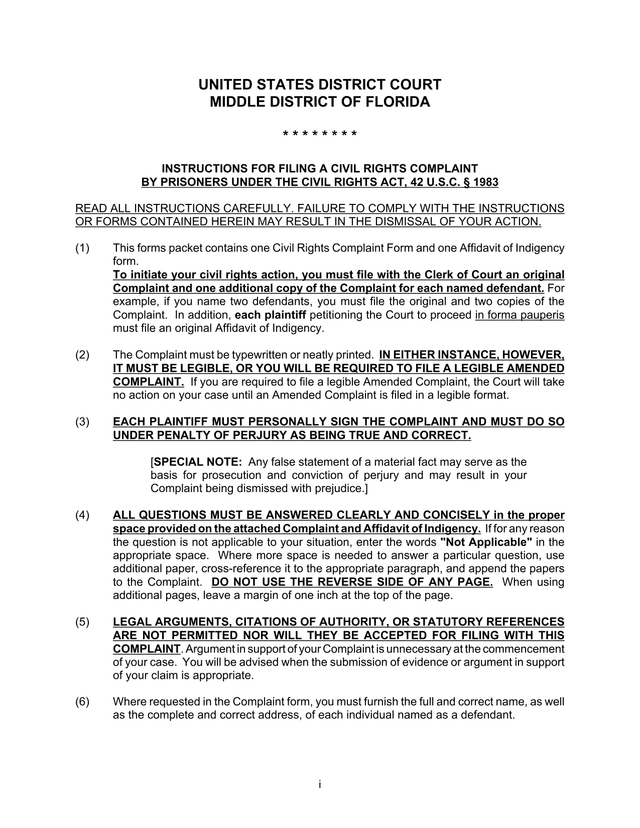 Instructions For Filing A Civil Rights Complaint By Prisoners screenshot