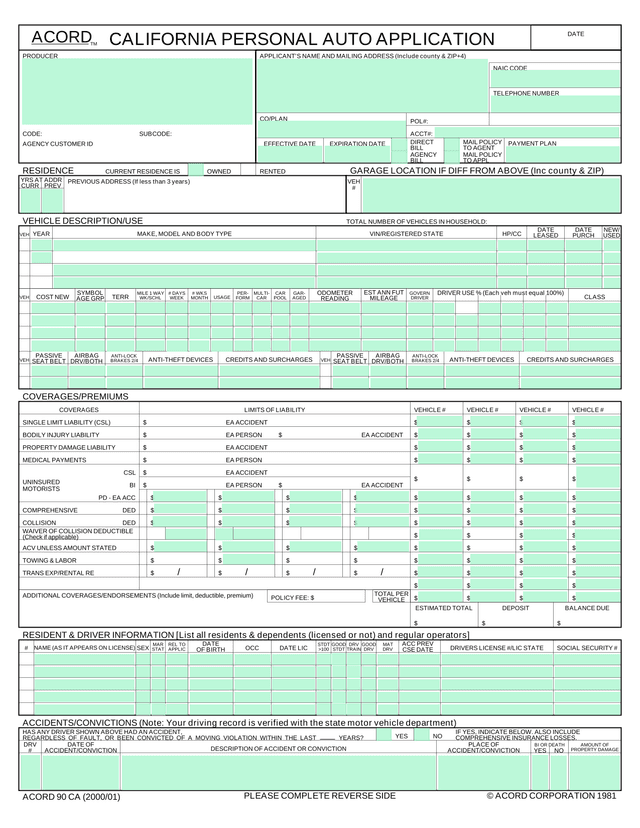 Vehicle Insurance Application Form screenshot