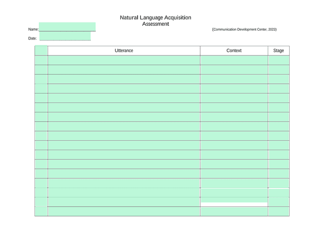 Natural Language Acquisition Assessment screenshot