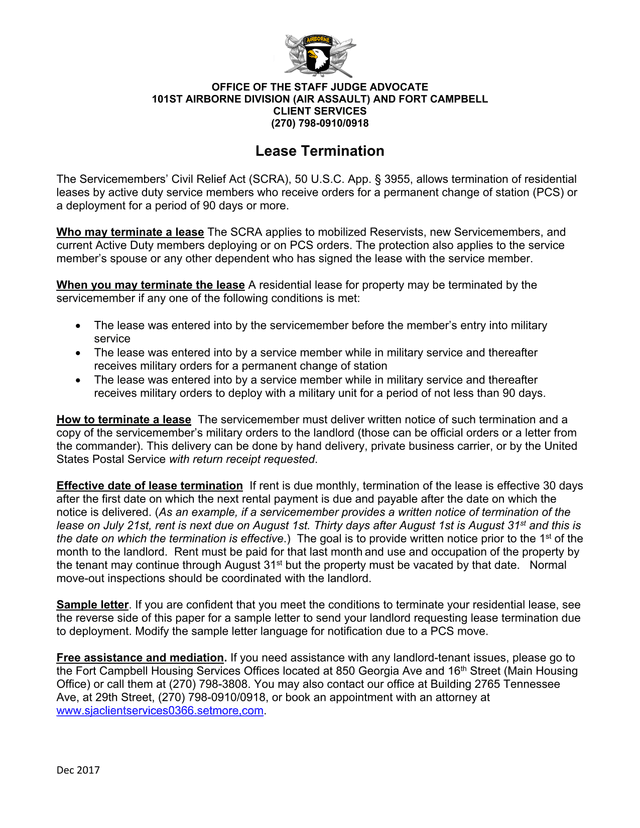Lease Termination Under The Servicemembers Civil Relief Act screenshot