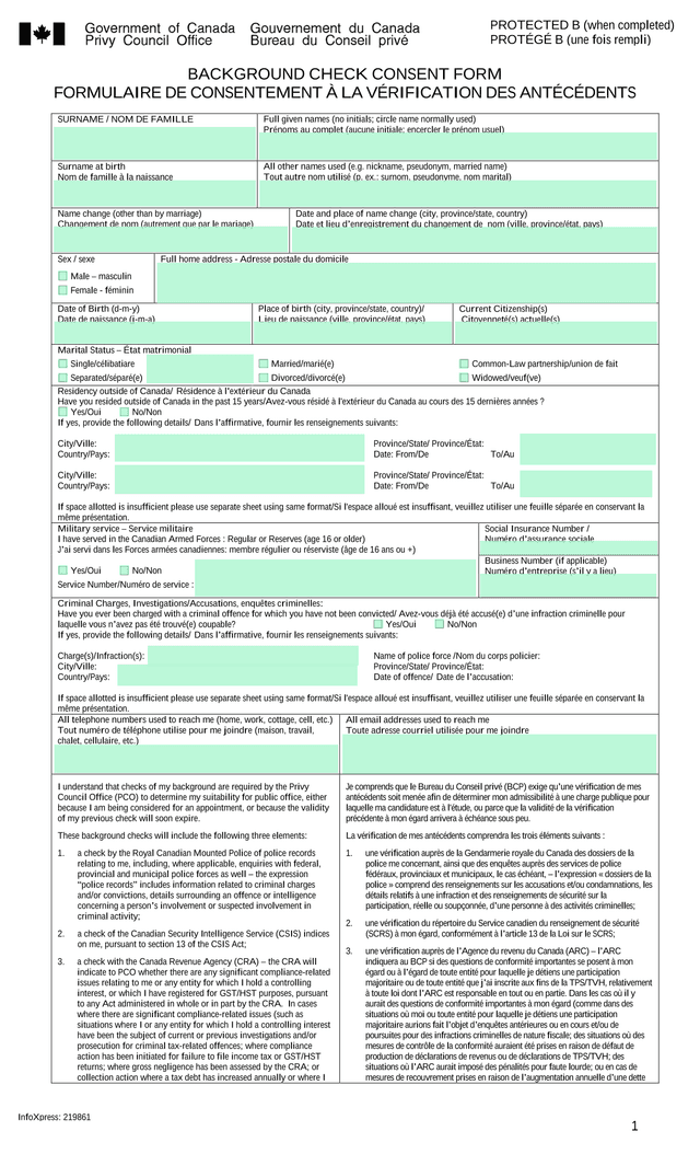Background Check Consent Form screenshot