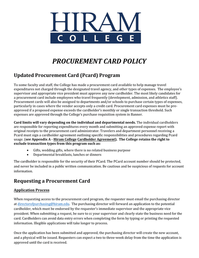 Procurement Card Policy screenshot