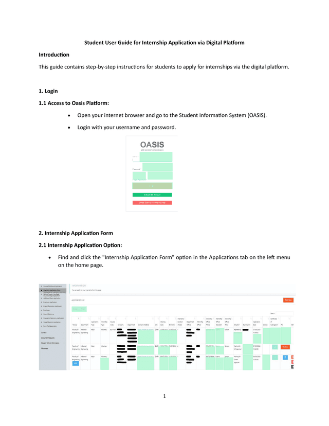 Student User Guide For Internship Application Via Digital Platform screenshot