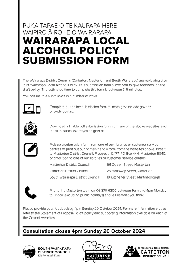 Wairarapa Local Alcohol Policy Submission Form screenshot