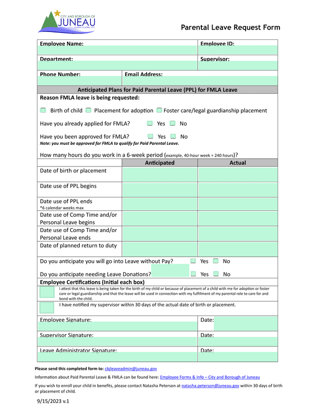 Parental Leave Request Form screenshot