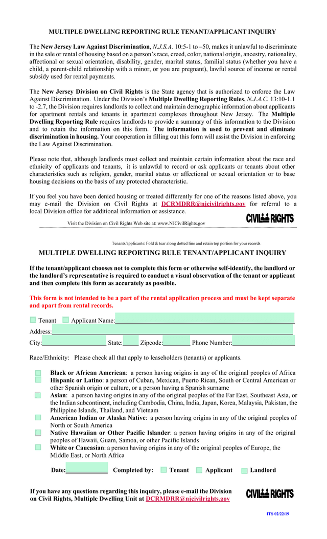 Multiple Dwelling Reporting Rule TenantApplicant Inquiry screenshot