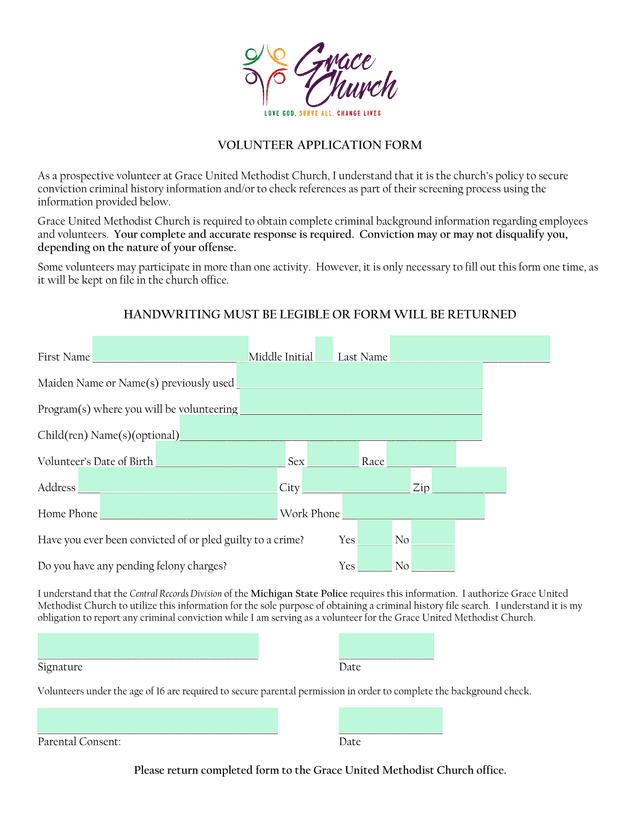 VOLUNTEER APPLICATION FORM screenshot