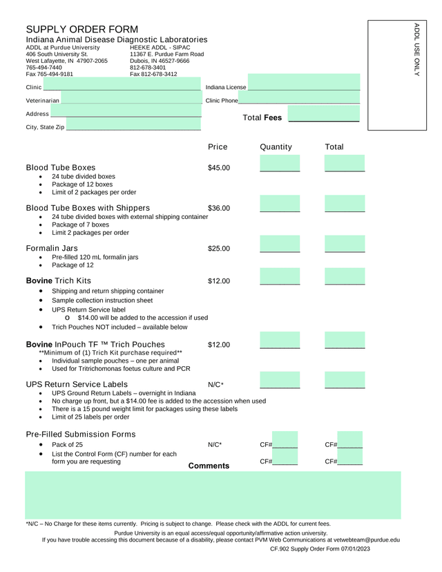 SUPPLY ORDER FORM screenshot