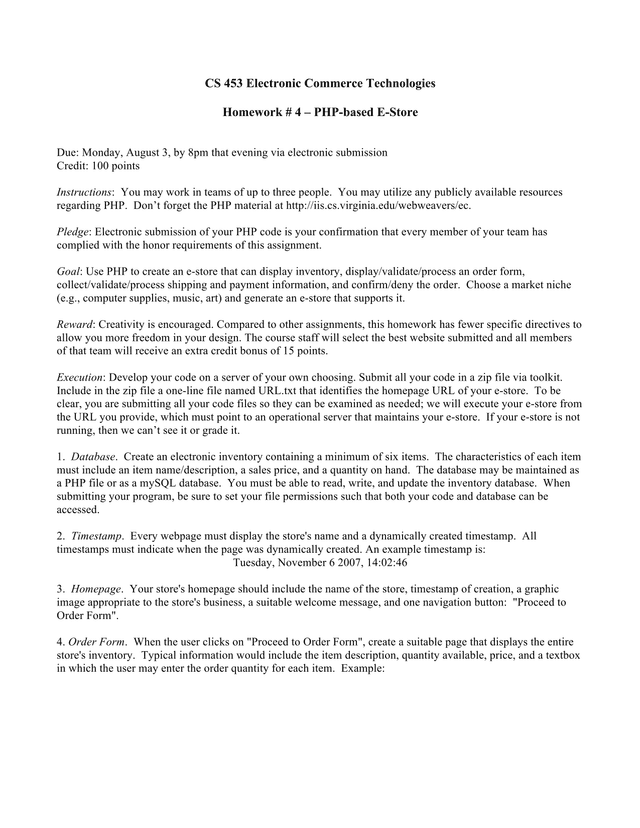 CS 453 Electronic Commerce Technologies   Homework 4 screenshot
