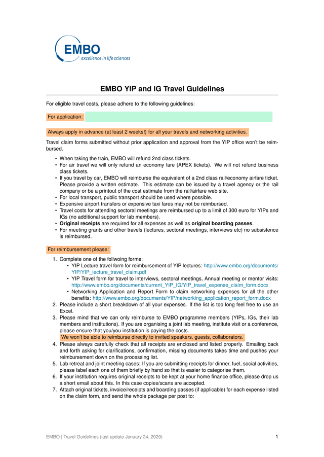 EMBO YIP And IG Travel Guidelines screenshot