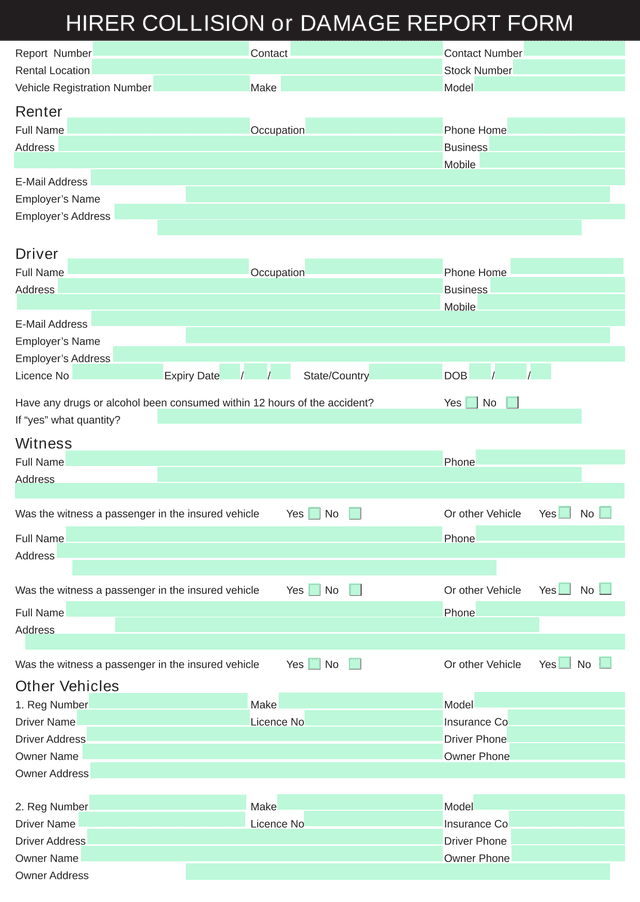 HIRER COLLISION Or DAMAGE REPORT FORM screenshot