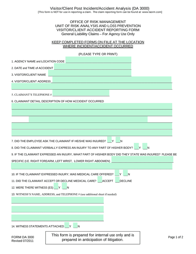 VisitorClient Accident Reporting Form screenshot