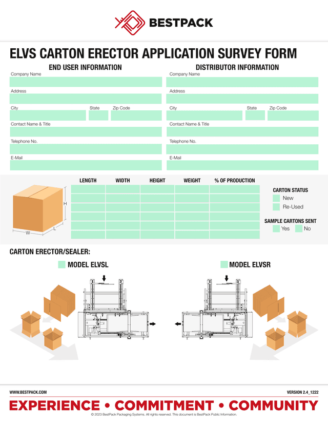ELVS CARTON ERECTOR APPLICATION SURVEY FORM screenshot