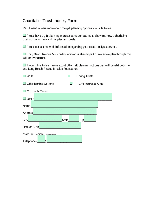Charitable Trust Inquiry Form screenshot