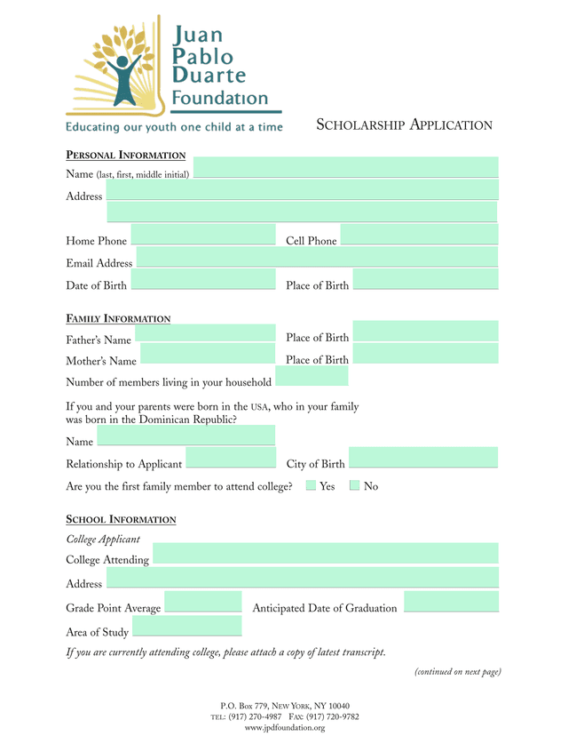 JUAN PABLO DUARTE FOUNDATION SCHOLARSHIP APPLICATION screenshot