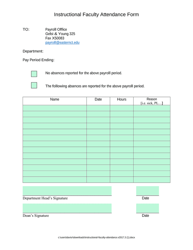 Instructional Faculty Attendance Form screenshot
