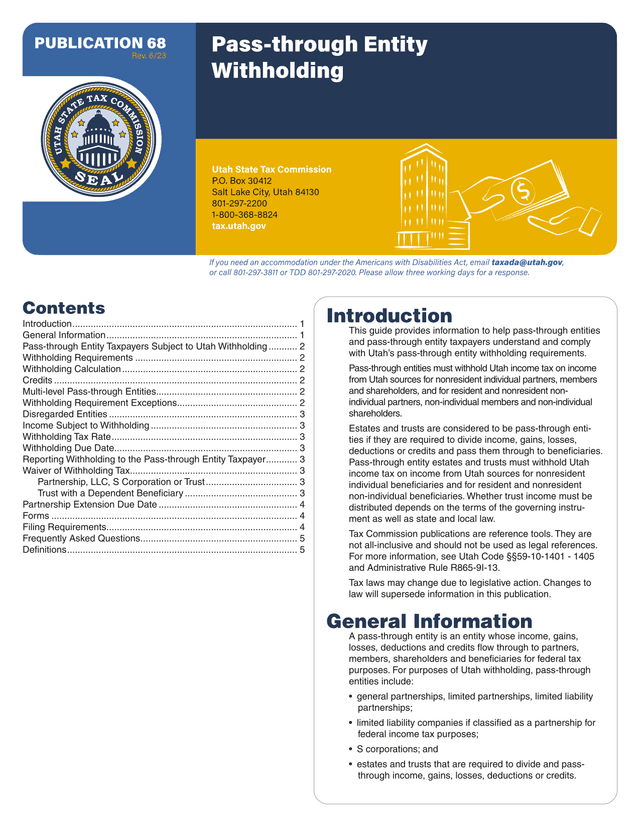 Utah Pass Through Entity Withholding Guide screenshot