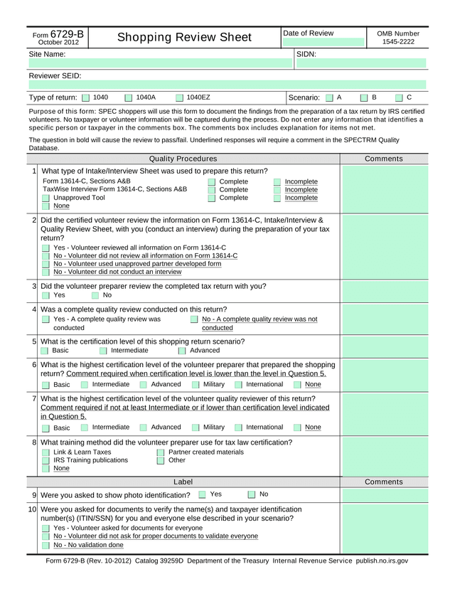 Form 6729 B screenshot