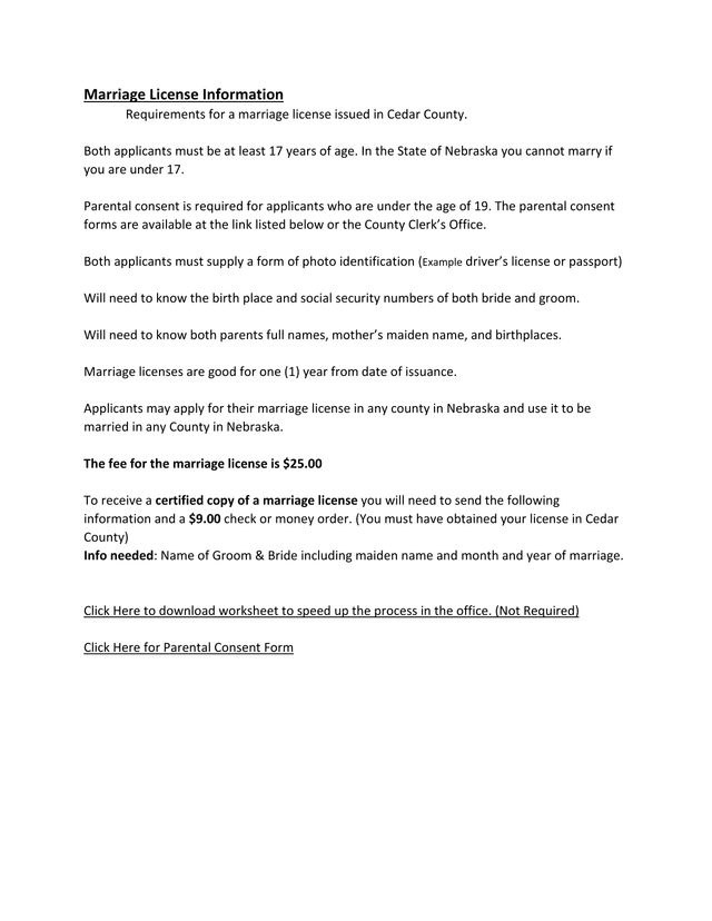 Marriage License Information screenshot