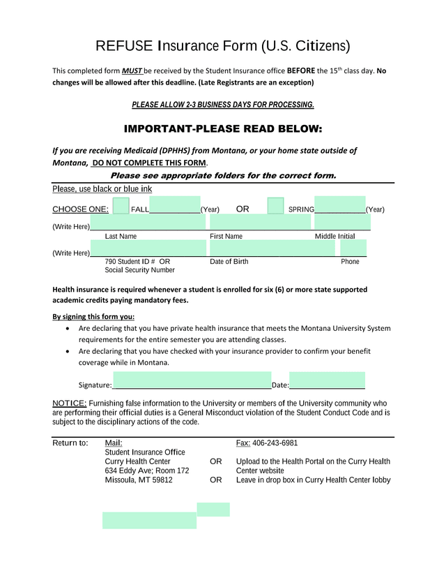REFUSE Insurance Form (U.S. Citizens) screenshot