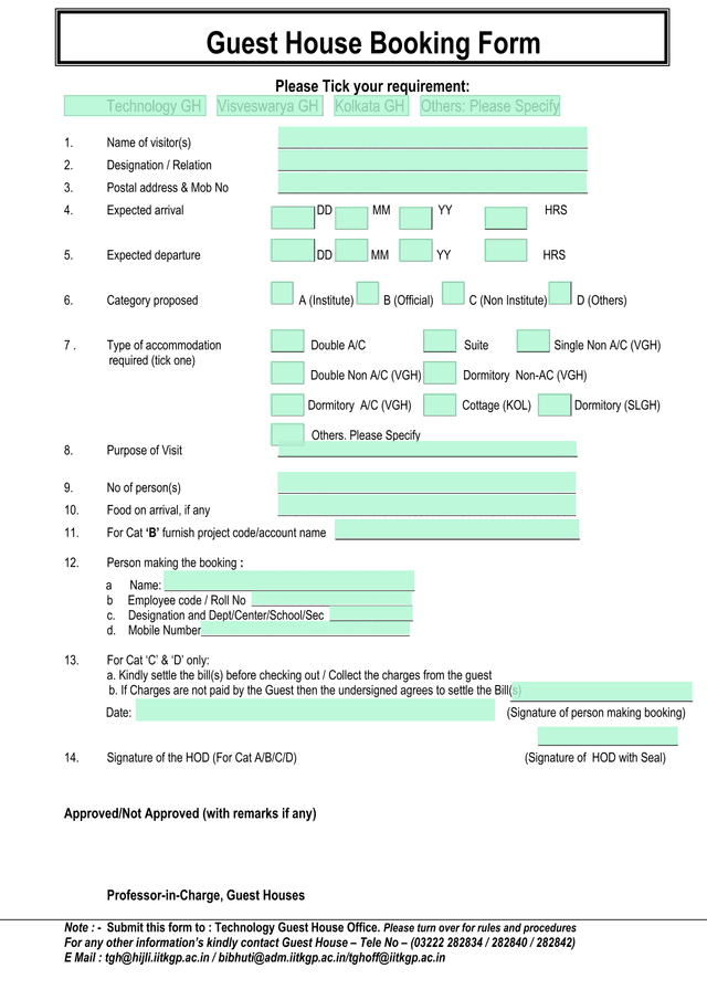 Guest House Booking Form screenshot