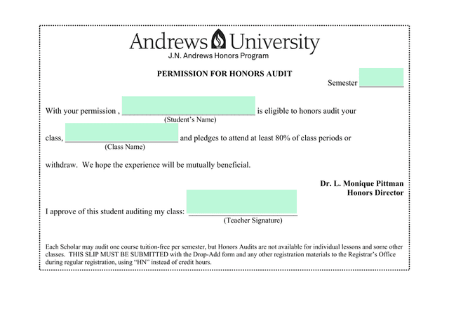 Permission For Honors Audit screenshot