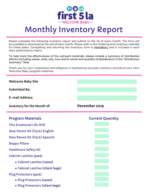 Monthly Inventory Report screenshot