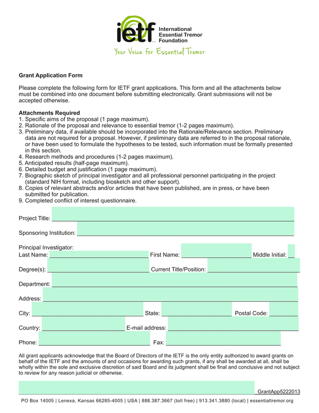 Grant Application Form screenshot