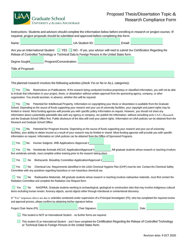 Proposed ThesisDissertation Topic  Research Compliance Form screenshot