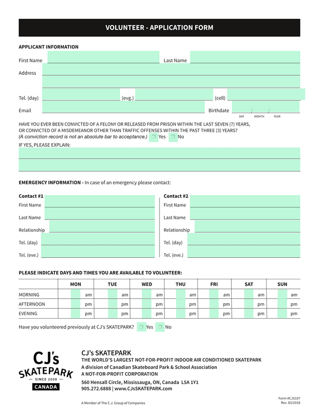 VOLUNTEER   APPLICATION FORM screenshot