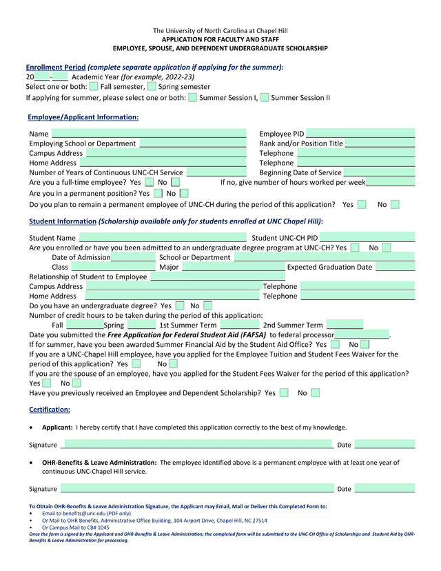 APPLICATION FOR FACULTY AND STAFF EMPLOYEE, SPOUSE, AND DEPENDENT UNDERGRADUATE SCHOLARSHIP screenshot