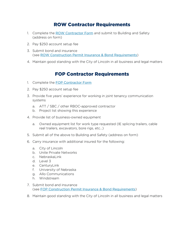 ROW And FOP Contractor Requirements screenshot
