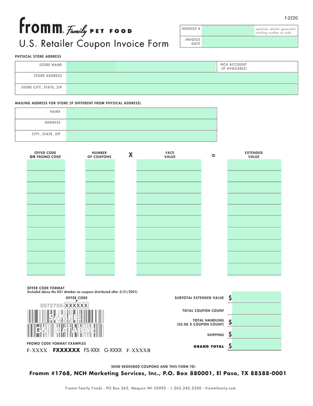 U.S. Retailer Coupon Invoice Form screenshot
