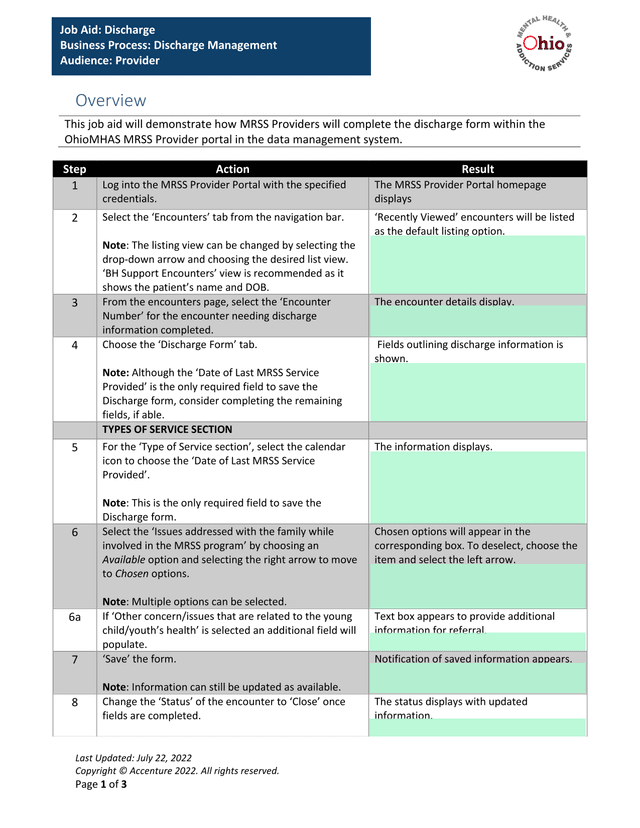 Job Aid Discharge screenshot