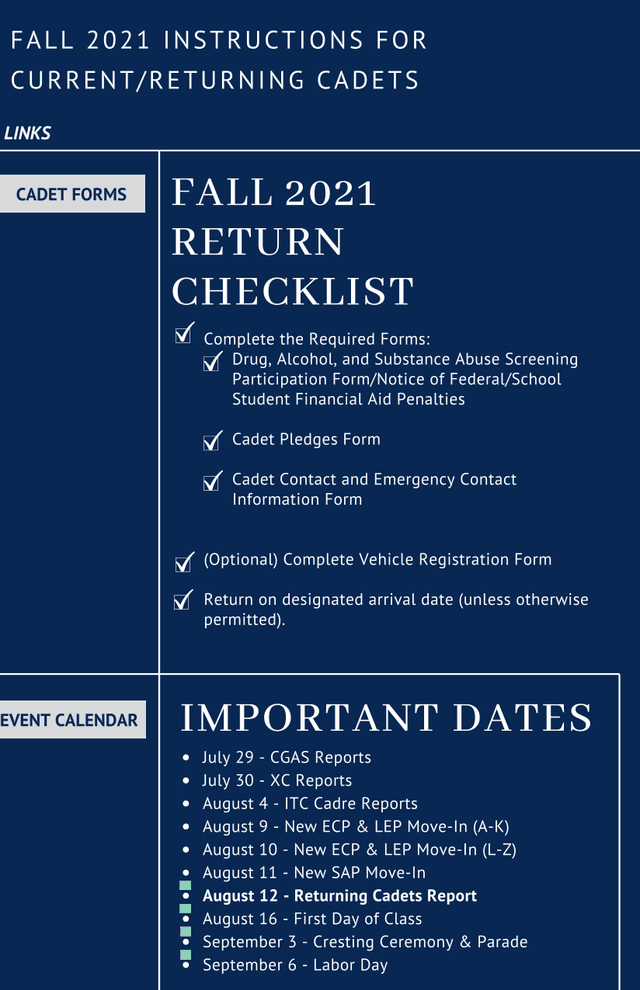 Cadet Forms Fall 2021 Instructions For CurrentReturning Cadets screenshot