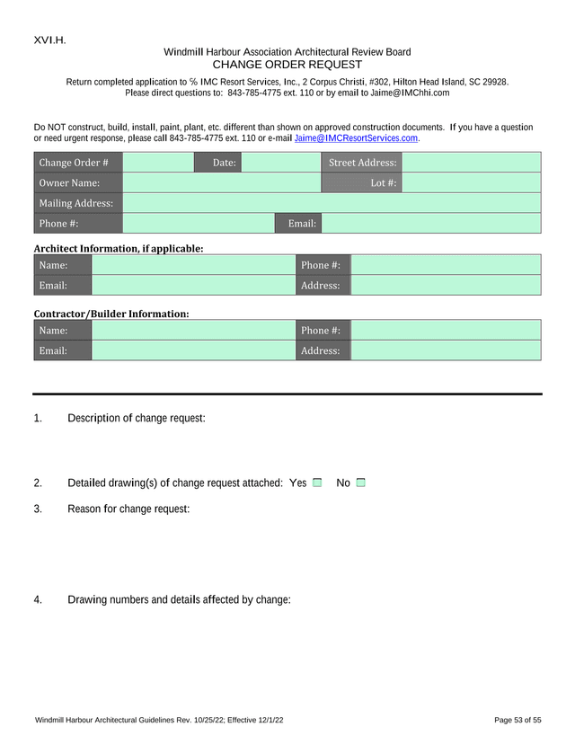 Windmill Harbour Change Order Request screenshot