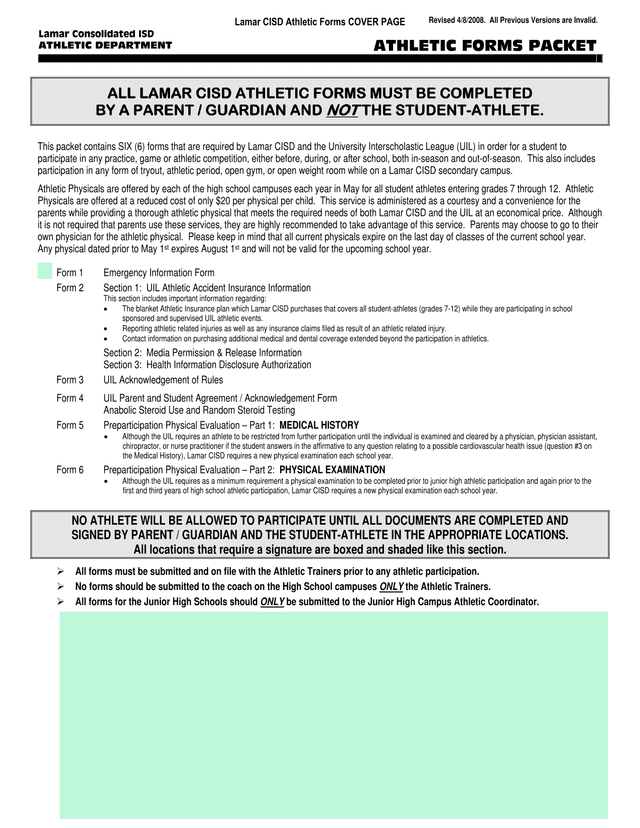 Lamar Consolidated ISD Athletic Forms Packet screenshot