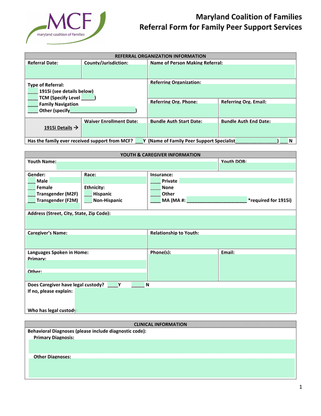 Referral Form For Family Peer Support Services screenshot