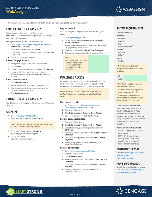 Student Quick Start Guide WebAssign screenshot