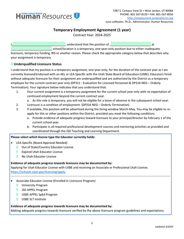 Temporary Employment Agreement (1 Year) screenshot